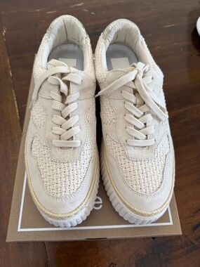Dolce Vita Cream Knit Platform Sneakers with Metallic Accent